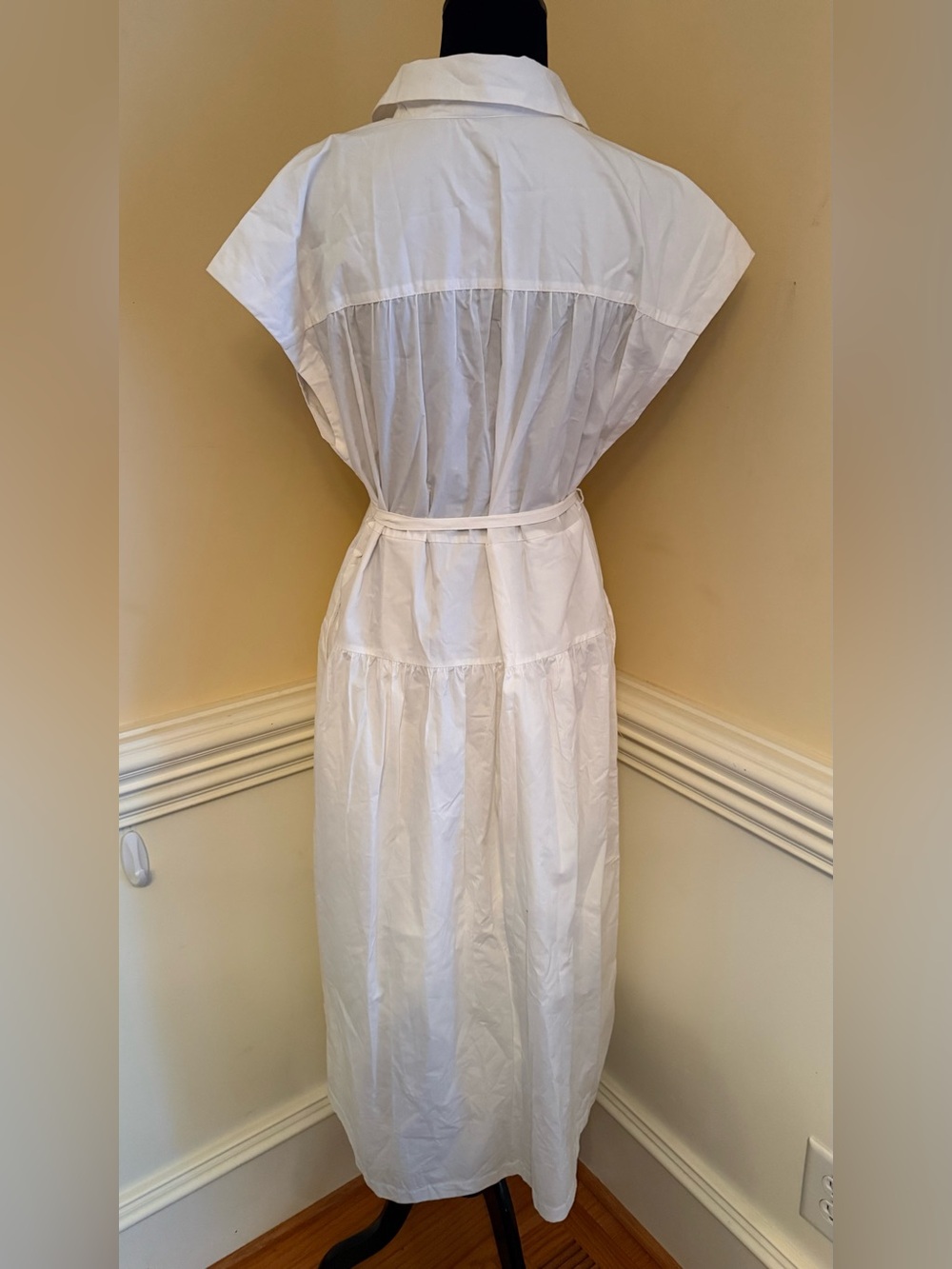 A New Day White Cotton Poplin Cap Sleeve Midi Shirtdress w/ Tie Belt Size Small - Picture 7 of 9